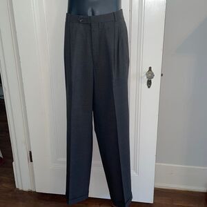 Vtg Burt Pulitzer black/gray‎ small herringbone wool pleat front cuff hem…